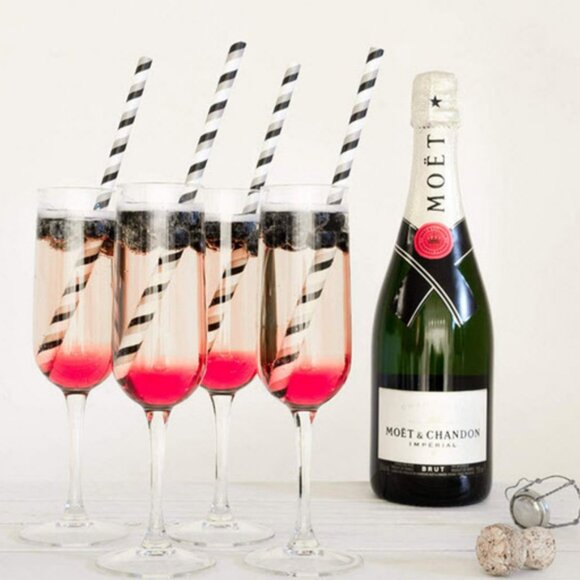 Other - Black & Grey Pinstripe wide Party straws